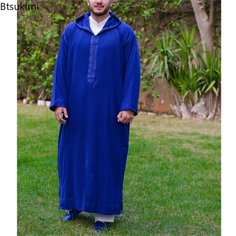 Vestido muçulmano de manga comprida masculino, robe da Arábia Saudita, Oriente Médio, Juba Thobe, roupa islâmica, nova moda, 2023