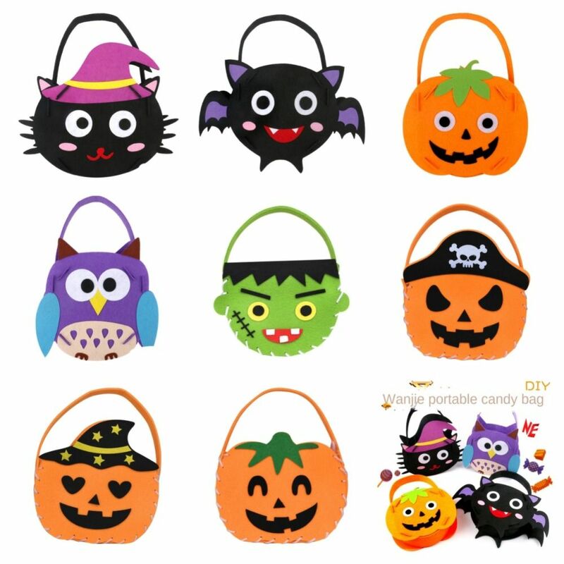Halloween Candy Storage Bucket Bag, Trick or Treat Gift Basket, DIY Material Tote Bag, Decoração de Halloween Ornamento