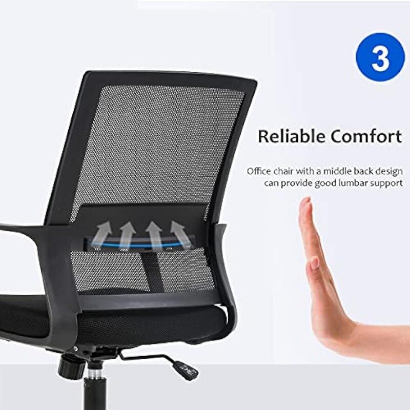 FDW Home Office Chair Ergonomic Desk with Lumbar Support Armrests Mid-Back Mesh Computer Executive