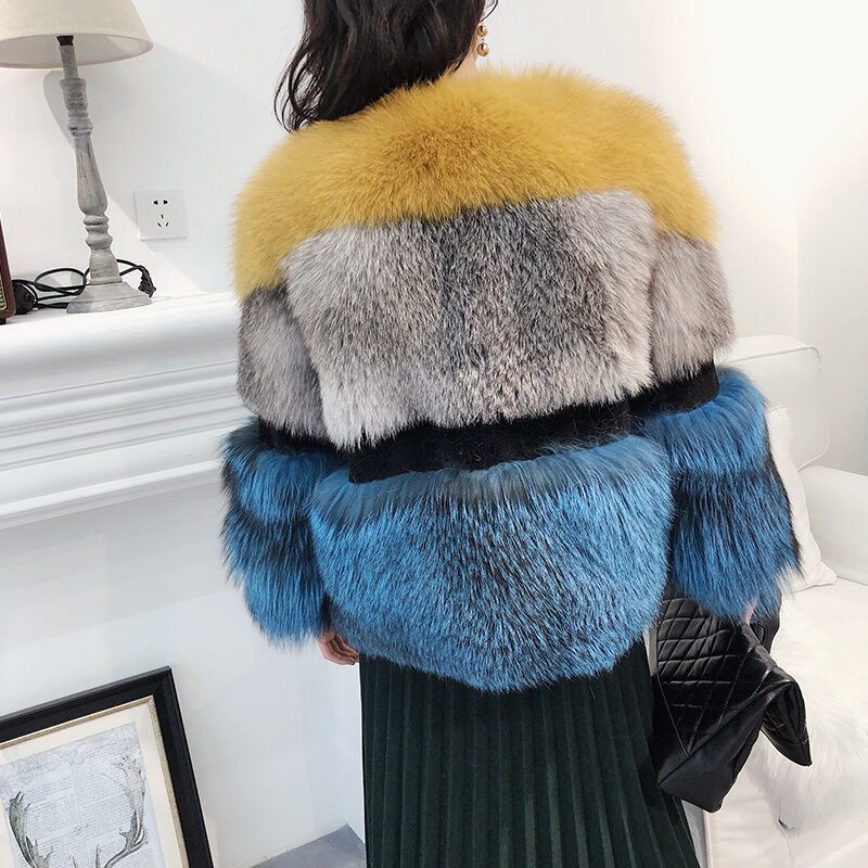 2023 cappotti caldi invernali di alta qualità in pelle con cuciture in erba giacche corte in pelliccia di volpe naturale cappotti da donna di moda femme veste