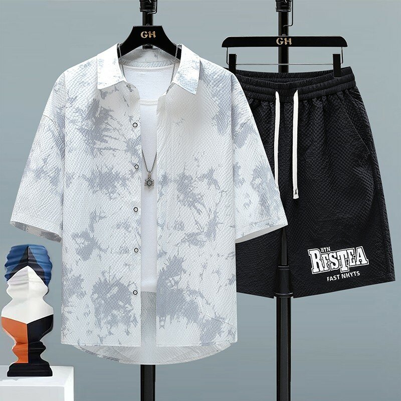 Мужской повседневный комплект из рубашки и шортов, уличный спортивный костюм с надписью, весна-лето 2024