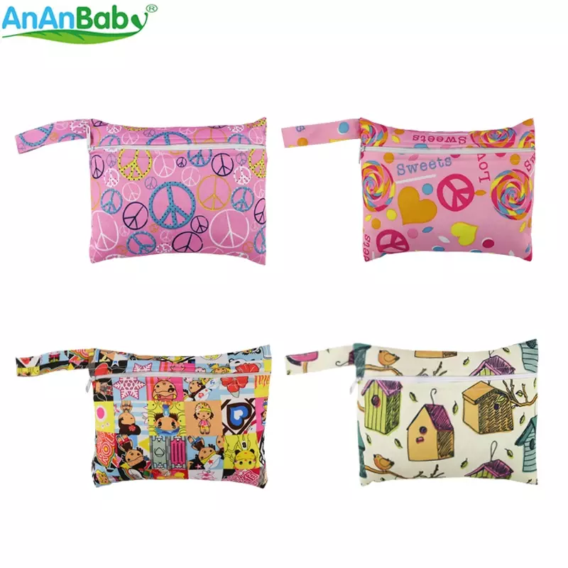 Ananbaby bolsa de fraldas impermeável para bebês, 2 peças, bolsas estampadas com zíper, para fraldas de bebê ou mamãe