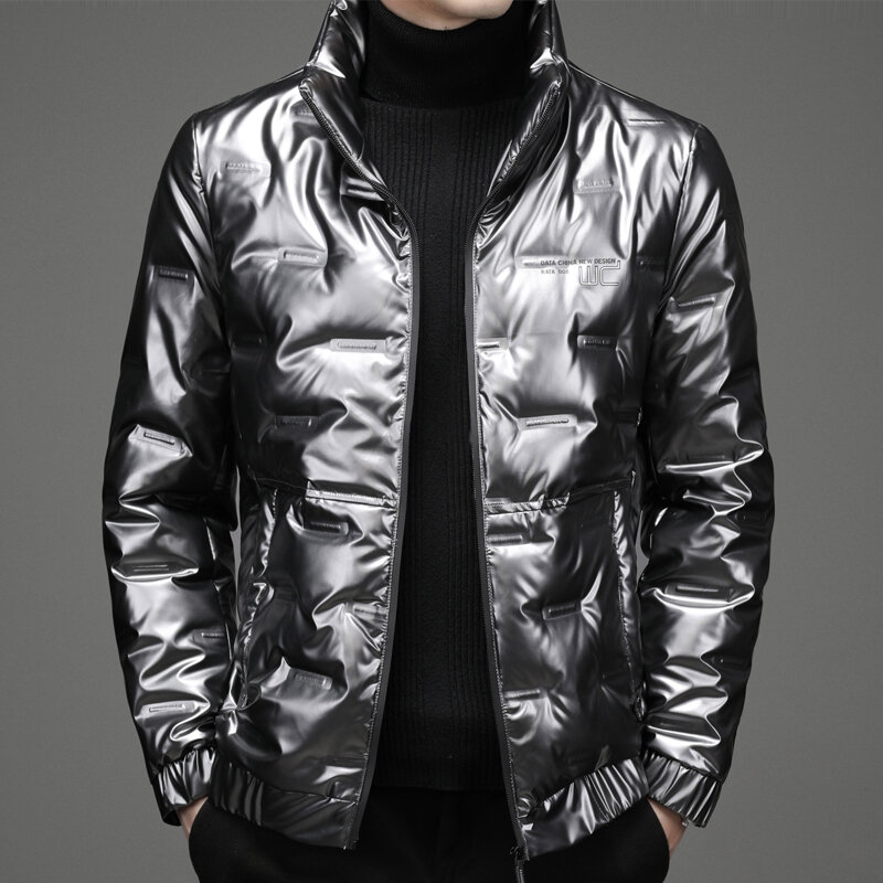 Men's Down Jacket Lightweight Autumn and Winter New Bright Short Standing Collar White Duck Down Warm and Comfortable Jacket