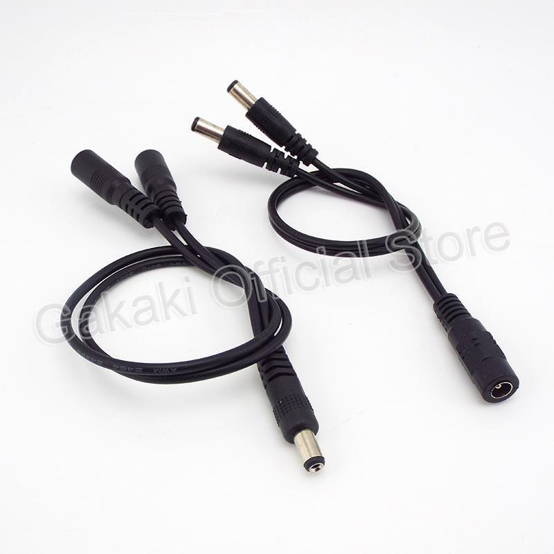 5,5mm * 2,1mm 1 hembra a 2 hombre conector DC macho Cable del divisor de potencia para la luz de tira de LED CCTV adaptador de fuente de alimentación