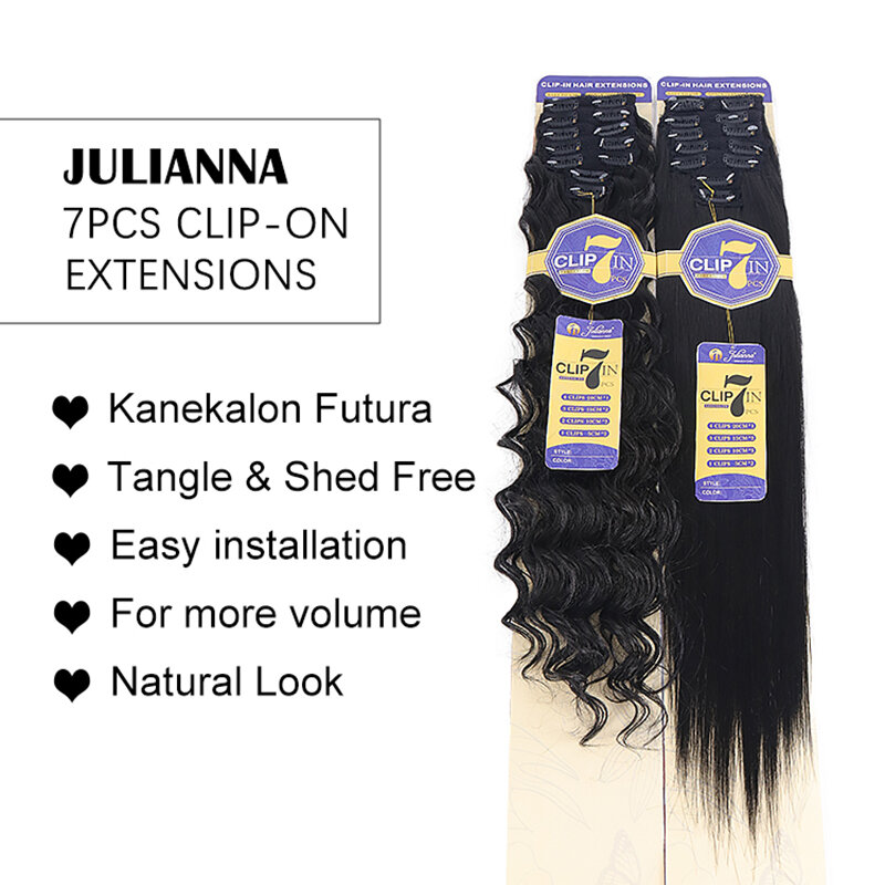Przypinany do przedłużania włosów Futura Julianna Kanekalon 16 klips w 7 szt. 24 cale 150g włosy Clip In syntetyczny do przedłużania włosów