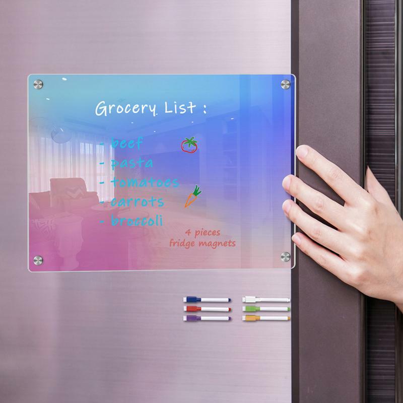 Magnetic Planner For Refrigerator Acrylic Magnetic White Board Erasable Multifunctional Planner Memo With 6 Whiteboard Markers