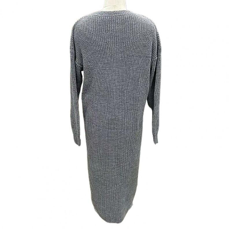 여성용 원피스 아늑한 니트 스웨터, 불규칙한 스플릿 밑단, 부드럽고 두껍고 따뜻한 긴팔, 중간 길이, 단색 겨울 원피스