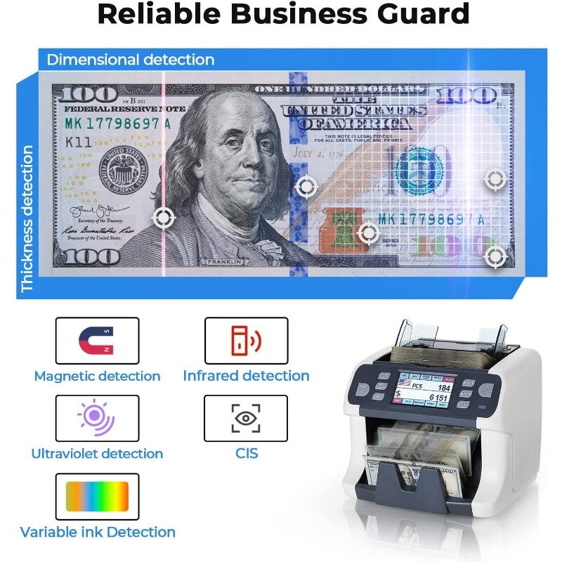 Licznik pieniędzy maszyna o mieszanym nominale, liczeniu wartości, wielowalutowym liczarka banknotów mieszanym, wykrywaniu CIS/UV/IR/MG/MT