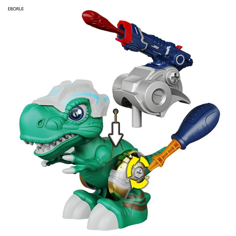 Eborui vapor diy construção dinos conjunto dinossauro brinquedo com lançador de tiro 3d quebra-cabeça para o exercício hands-on capacidade crianças