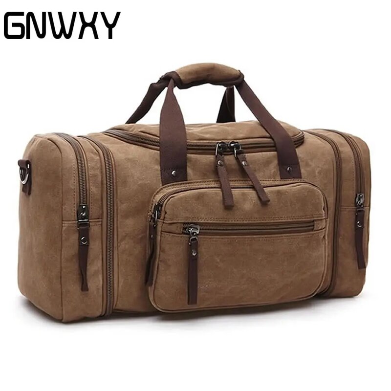 GNWXY-bolsa de viaje de lona de gran capacidad para hombre, bolso de mano portátil para la noche, bolsas de equipaje, bolsas de lona Retro, envío directo