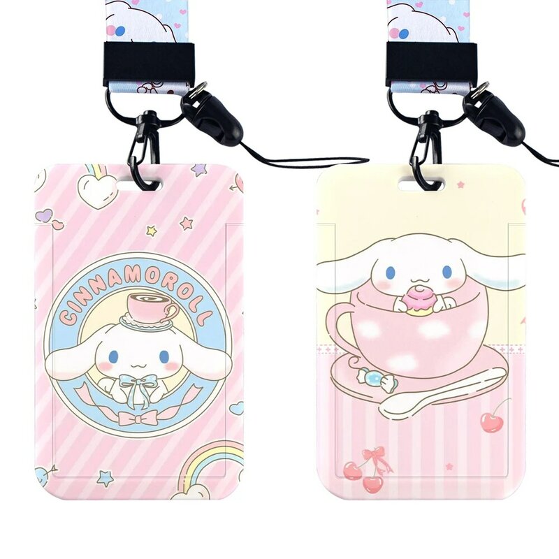 W Sanrio Hello Kitty Card Holder Anime Figures Kuromi Cinnamoroll My Melody Cute Bank ID Card Schoolbag Decoration Gift