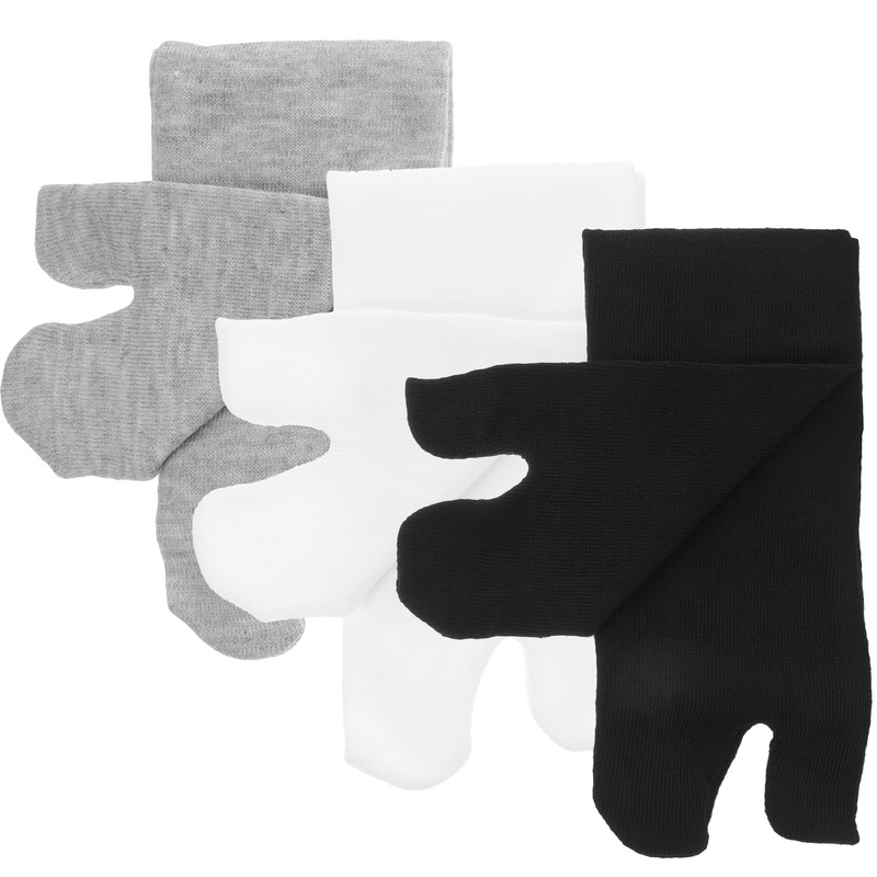 3 Pairs of Elastic Cotton Tabi Toe Socks Funny Big Toe Socks Cotton Cozy Socks Ankle Socks for Men ( Black, white and grey)