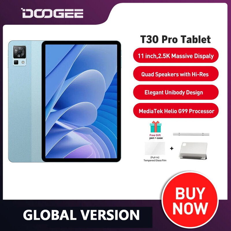 Doogee-Tablette PC Android 13, T30 Pro, 11 pouces, Helio G99, 2.5K, TWATV, ignorer 8 Go de RAM + 256 Go, Dean Pad, appareil photo principal 20MP, 8580mAh