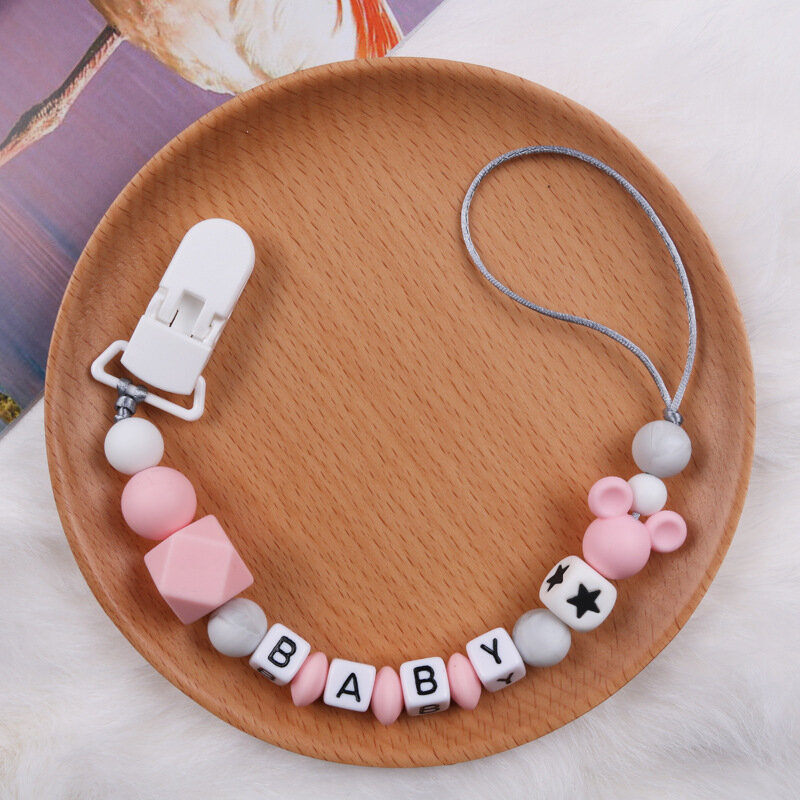 DIY Personalized Name Baby Pacifier Clips Cartoon Dummy Nipples Holder Clip Chain Accessories Custom Teething Toy Infant Feeding