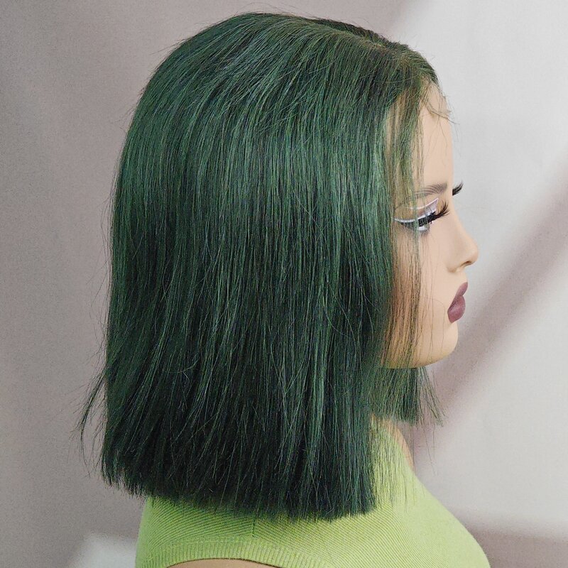180% Плотность прямые парики боб зеленые человеческие волосы парик 2x6 кружева короткие прямые цветные волосы боб парик предварительно выщипанные бразильские женские волосы парики