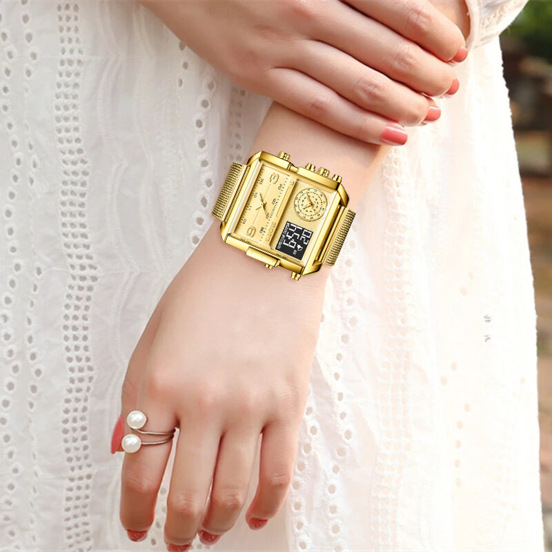 LIGE jam tangan wanita, gaya kreatif merek terkenal mewah jam tangan kasual olahraga tahan air kronograf kuarsa