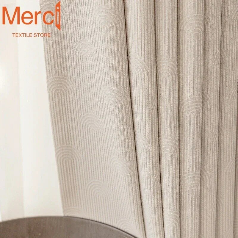 Modern French Style Luxury Cream Chenille Jacquard Curtains for Living Room Bedroom Dining Shading Window Drapes Custom Size