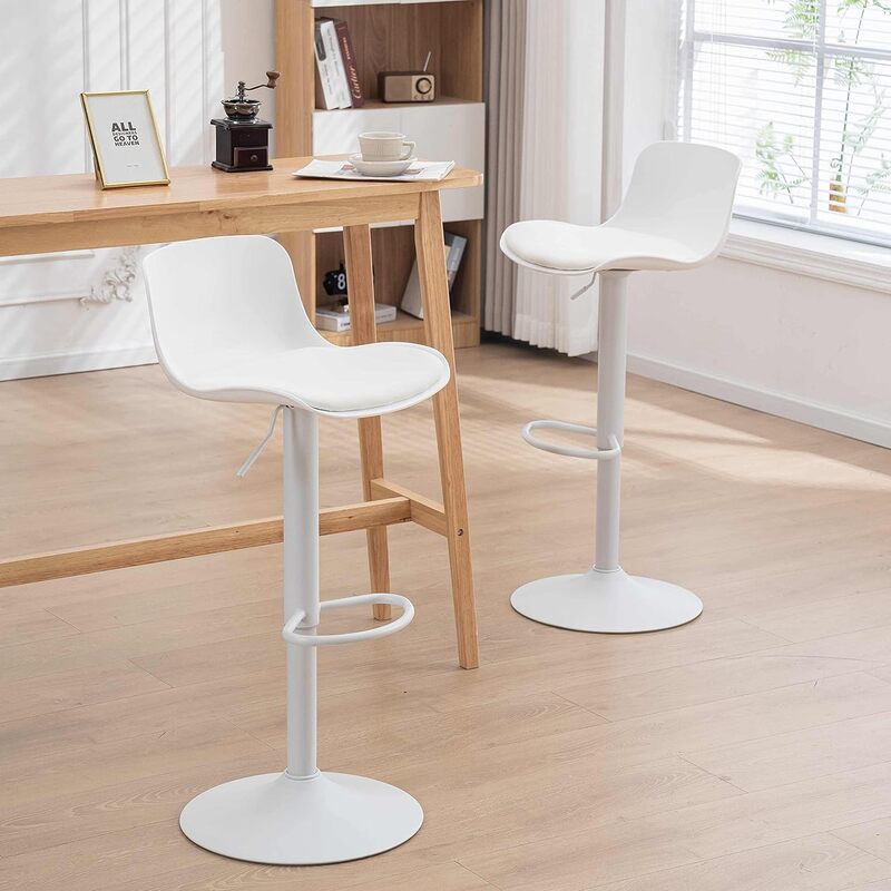 YOUTASTE White Bar Stools Set of 2 Adjustable Counter Height Bar Stool PU Leather Metal Barstools with Back Swivel High