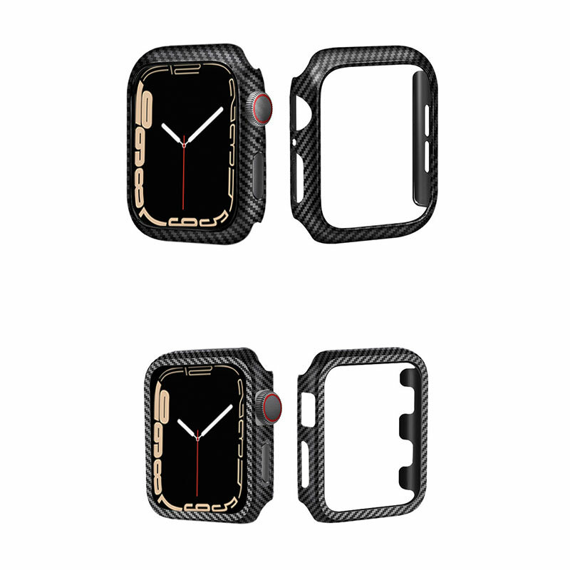 Covers For apple watch case  44mm 42mm 40mm 38mm Glass Carbon fiber bumper Protector 45 mm iWatch series 3 4 5 6 SE 7 45mm 41mm