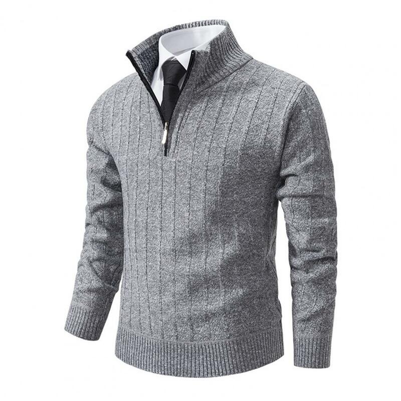 Comfortable Sweater Thick Warm Men's Sweater Zipper Design Stand Collar Long Sleeve Pullover Ideal for Autumn Winter Casual Wear