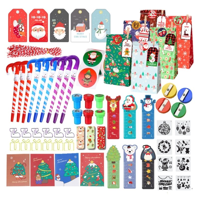 Juegos de papelería con tema navideño Lápices Bolsa de papelería navideña Traje estacionario
