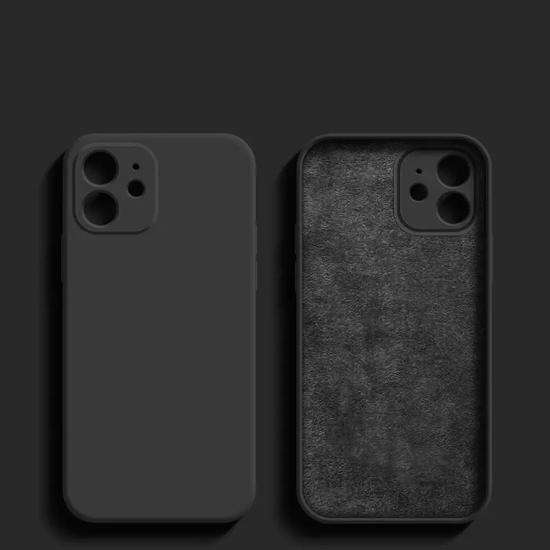 Schwarze flüssige Silikon-Telefon hülle für iPhone 13 12 11 14 15 pro xs max xr x 8 7 6s 6 plus se weiche Rückseite