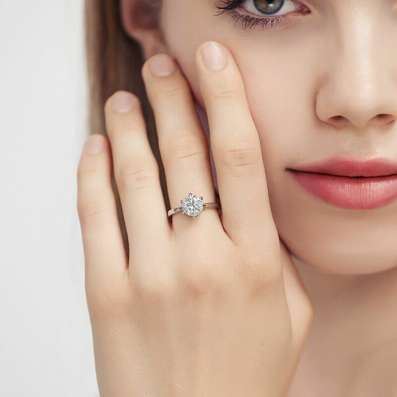 Cincin berlian 2Ct D tes warna positif moissanite solid S925 perak enam cakar cincin klasik perhiasan pertunangan