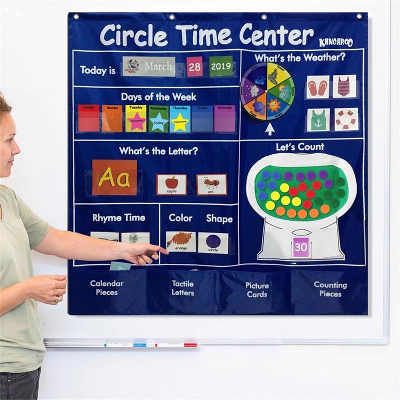 Voorschoolse Cirkel Tijdkalender Cirkel Leren Tijdcentrum Pocket Grafiek Kalendernummer Pocket Chart Formulering Rijm Foto 'S