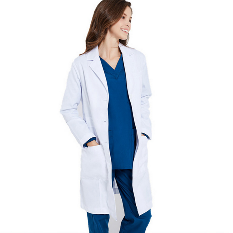 เสื้อโค้ทสำหรับชุดหมอสีขาวสำหรับผู้หญิงเสื้อคลุมห้องปฏิบัติการทางการแพทย์แฟชั่น