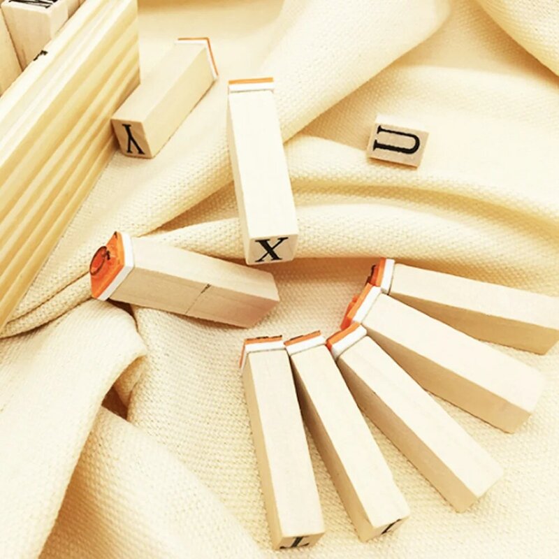 Stempel ABC kayu 26 buah cap huruf cap karet dipasang kayu untuk membuat DIY kerajinan Scrapbooking