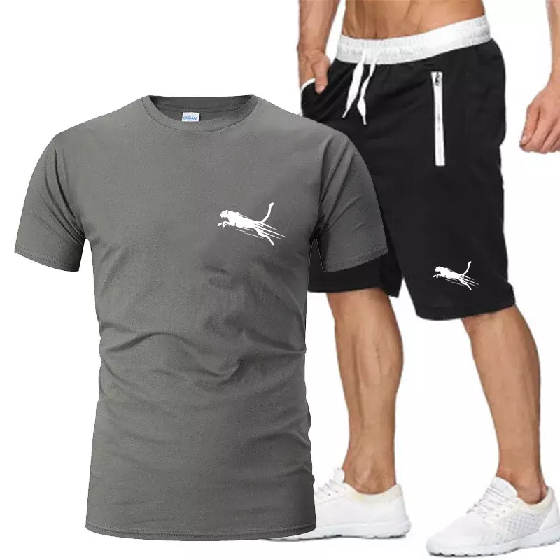 T-shirt à col rond en pur coton imprimé pour hommes, short de sport respirant, décontracté, été, mode, nouveau, ensemble 2 pièces, 2024