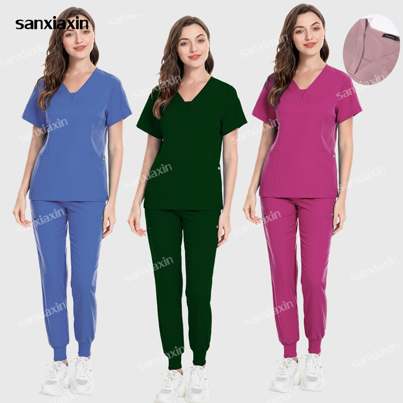 Work Top Doctor Nurse Uniform Bottoms Simple More Pockets Dental Scrubs Pants SPA Nursing Scrub Suits Medical Unisex Clothes Set