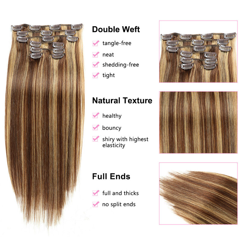 7 PCS/Set Straight Clip In Hair Extension Human Hair Skin Weft Seamless Invisible Brazilian Hair 14-24 Inch For Women 100g/Set