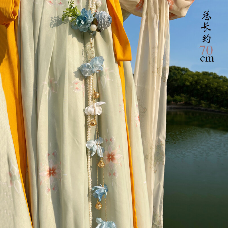 2024 중국 스타일 한푸 헤어 액세서리, 여성 밍 스타일 허리 액세서리, 압력 수제 꽃 한푸 스커트 펜던트 선물