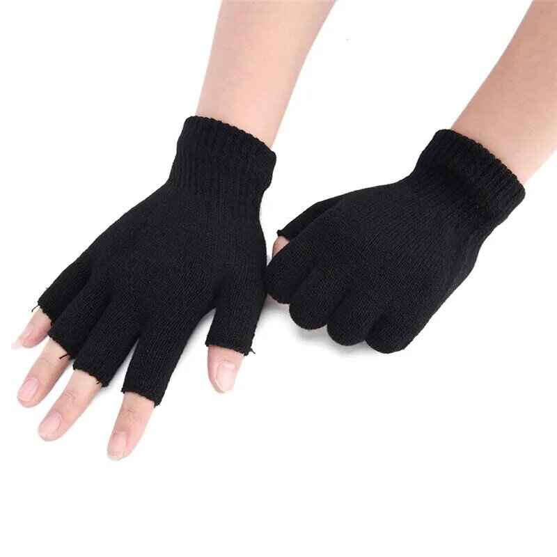 1 Paar Zwarte Halve Vinger Vingerloze Handschoenen Voor Dames En Heren Wollen Gebreide Katoenen Pols Handschoenen Winter Warm Workout Handschoenen