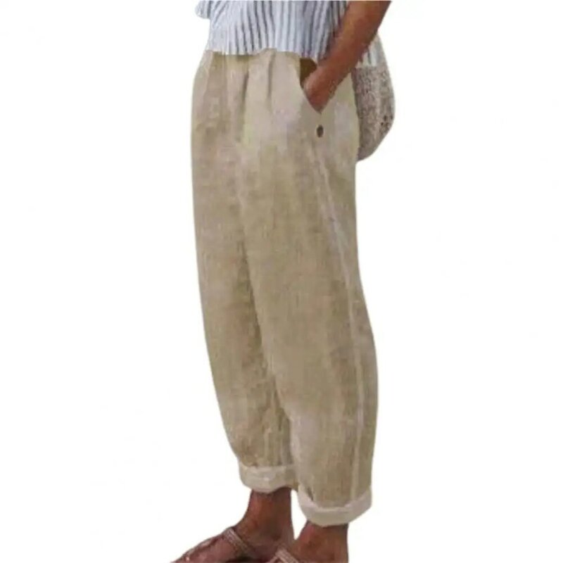Pantalones casuales de longitud completa para mujer, pantalones elegantes de cintura elástica, pantalones bombachos para uso diario, Verano