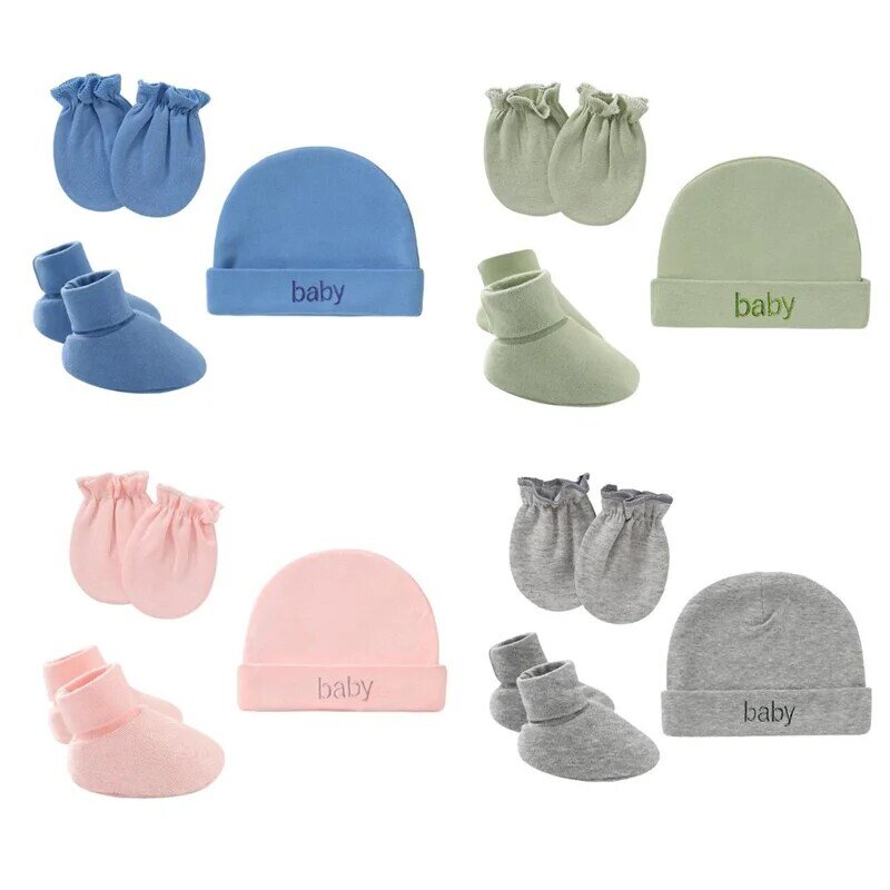 Set 3 buah topi bayi baru lahir, sarung tangan + kaus kaki