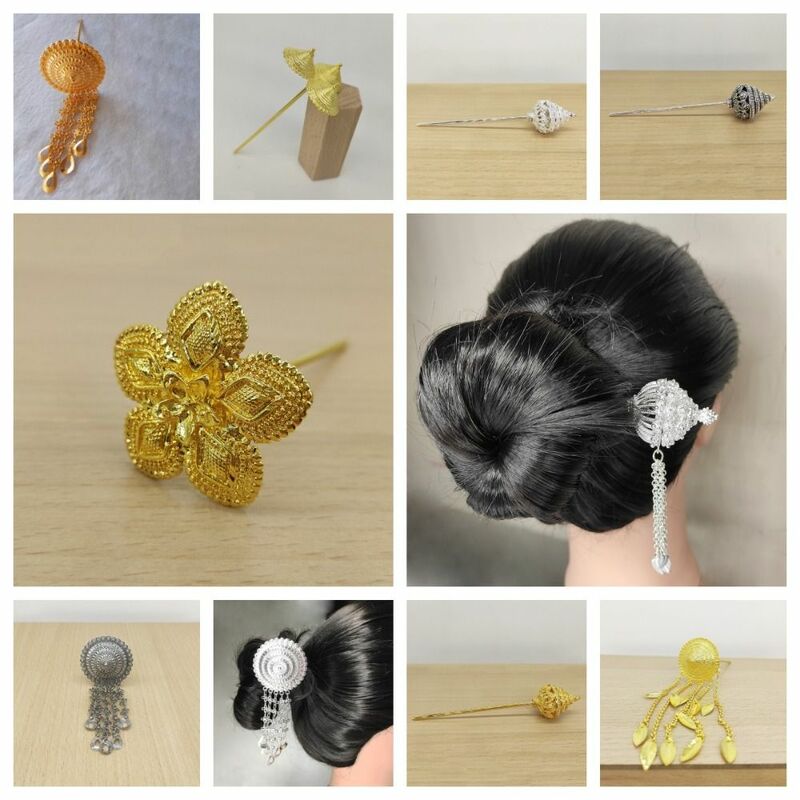 Metal Hair Sticks, estilo antigo Headwear, cocar tailandês, ouro, antigo Hanfu Headwear, grampo de cabelo estilo Dai