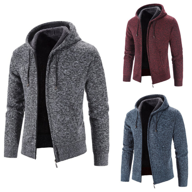 メンズぬいぐるみニットフード付きジャケット,厚手のジッパー付きジャケット,特大のゆったりとしたカーディガン,暖かいセーター,秋冬フード付きパーカー,M-4XL