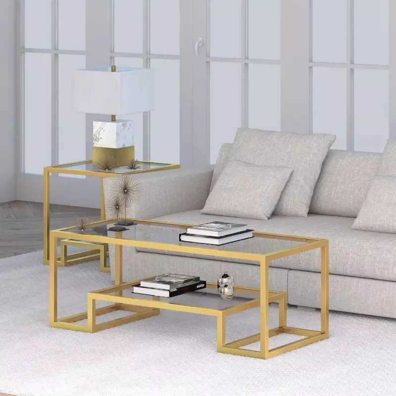โต๊ะกาแฟสี่เหลี่ยมผืนผ้าทองเหลืองกว้าง45นิ้วห้องนั่งเล่นทันสมัยโต๊ะกาแฟของใช้จำเป็นสำหรับสตูดิโอ