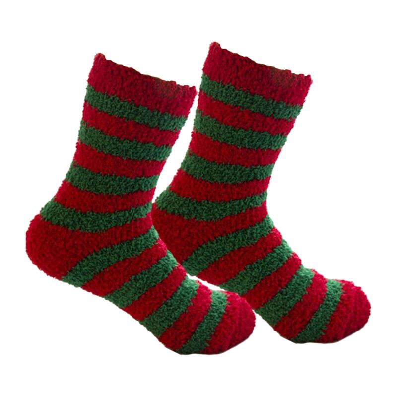 Kaus kaki natal tebal untuk wanita gadis menyenangkan bola akrilik dikemas termal liburan Natal kaus kaki untuk meriah musiman tempat tidur lantai