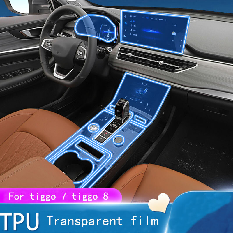TPU untuk Chery Tiggo 7 Tiggo 8 Film Perlindungan Transparan Stiker Interior Mobil Panel Dasbor Navigasi Kontrol Pusat