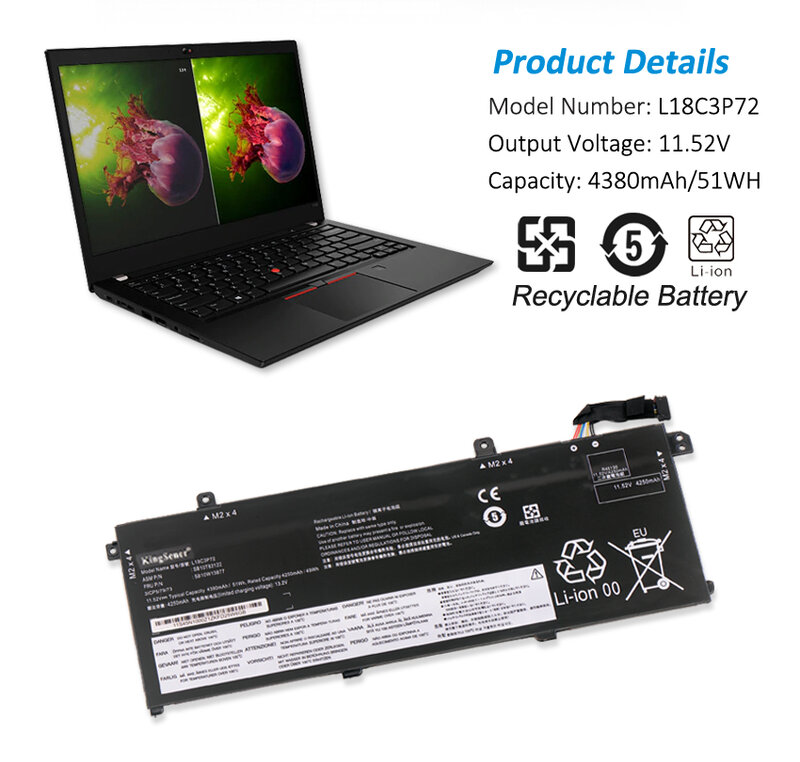 KingSener New L18C3P72 Battery For Lenovo ThinkPad T490 T495 P43S P14s 1st Gen L18C3P71 L18L3P73 L18M3P74 L18M4P73 L18M4P74