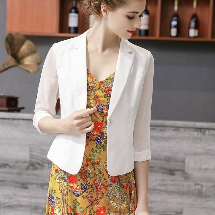 여성용 한국 슬림 패션 세트 얇은 쉬폰 짧은 싱글 단추 레이디 오피스 스몰 세트 재킷, OL 전문 세트 B14 상의
