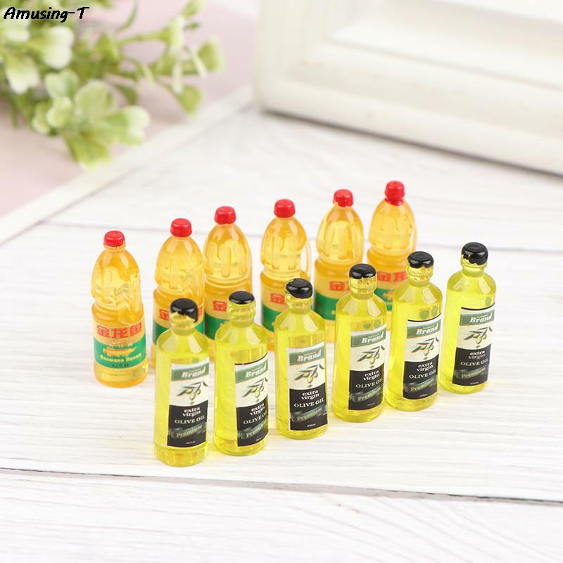 Botella de aceite de oliva de resina Kawaii para casa de muñecas, Mini cabujón de resina, simulación de comida, decoración del hogar, 6 unidades por lote