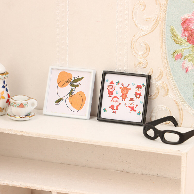 4Pcs/set 1/12 Dollhouse Mini Wall Painting Dollhouse Living Room Frame Mural Decoration Dolls House Accessories