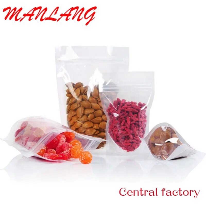 Custom  Custom Printed Matte Frosted Transparent Packaging Bag Stand Up Pouch Resealable Plastic Bags For Food Packaging
