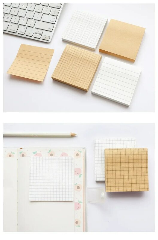 Simplicidade Kraft Papel Escritório Memo Pad Adesivo, Colar auto-adesivo, Sticky Index, Papelaria de papel, em branco, Commander, 80 Folhas