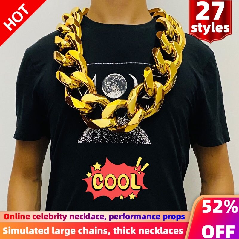 Hip Hop złoty kolor duży masywny łańcuszkowy naszyjnik dla mężczyzn Punk oversize duży plastikowy łańcuch z ogniwami męska biżuteria festiwal prezent dla dzieci zabawka