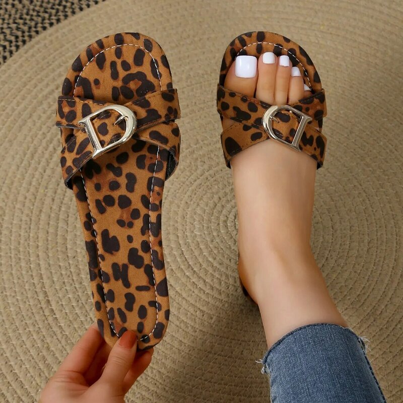 Women Summer New PU Leather Fashion Buckle Designer Sandals Daily Casual Comfortable Party Dress Ladies Slippers Plus Size 43